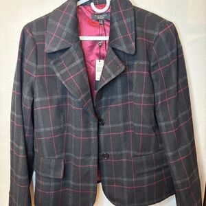 Talbots Women's Plaid Blazer in Gray and Pink